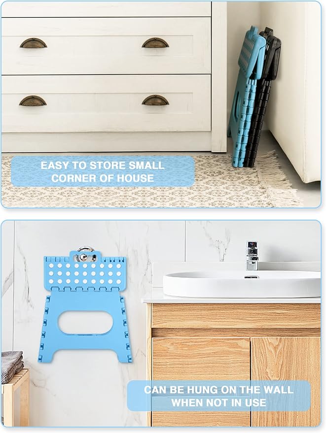 Dyforce Kids Step Stool 11 Inch, 300lbs Folding Step Stool for Adults | Toddler Step stool Light Blue,Anti-slip Heavy Duty with Carry Handle, Lightweight Foldable Stool for Bathroom Kitchen Bedroom - Image 2
