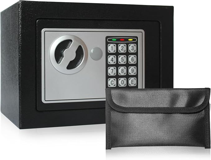 Money Safe Box for Home with 4 LED Color Sensor Light & Fireproof Money Bag, 0.23CUFT, Security Lock Box with Keys & Pass Code, Fireproof Safe with Digital Keypad, 3mm Thickness Door by Samyersafe