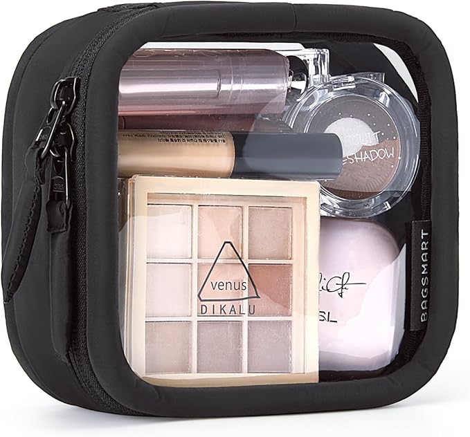 BAGSMART Mini Clear Makeup Bag for Women Portable Travel Toiletry Bag, Cute Small Water-ResistantCosmetic Bag TSA Approved Clear Makeup Case Pouch with Zipper for Car Essentials(Black) by BAGSMART