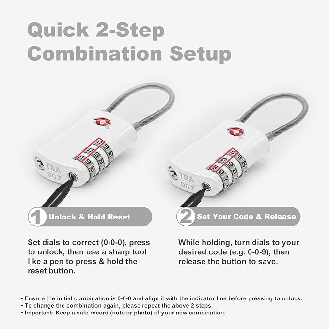 TSA Locks for Luggage, Small Combination Padlock with Cable, Travel Essentials Luggage Locks TSA Approved, Combo Padlock with Code, for Suitcase, Bag, Backpack Zipper, Gym Locker (2-Pack) - Image 6