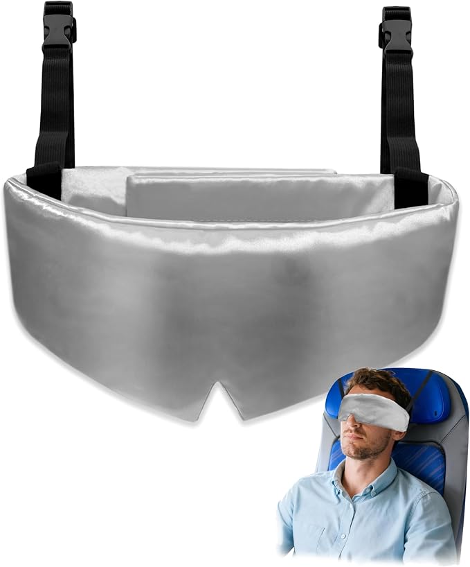 Travel Pillows for Airplanes, Airplane Head Strap with Silk Eye Mask for Sleeping, Long Flights & Car Road Trips 360°Headrest Neck Support, Stops Bobbing, Small & Compact (Gray) by RwotllsRefrigeratorLiners