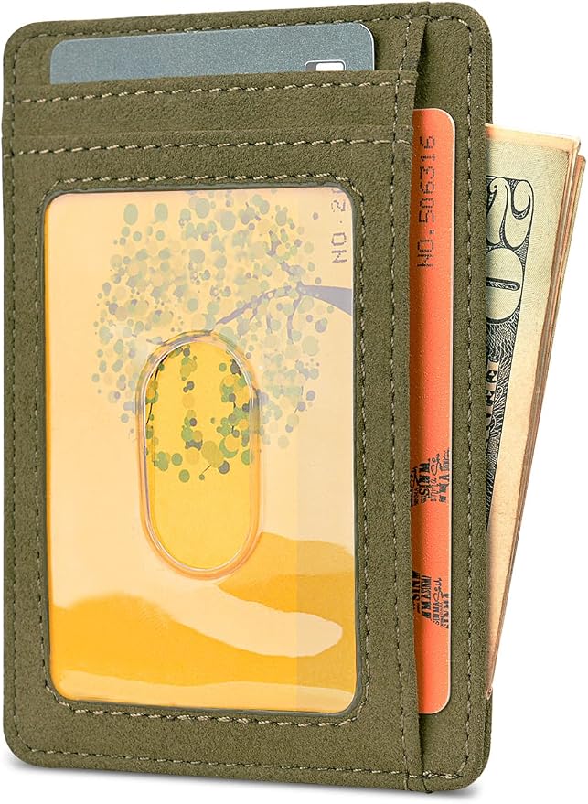 Buffway Slim Minimalist Front Pocket RFID Blocking Leather Wallets for Men and Women - At Sahara Desert Green - Image 2