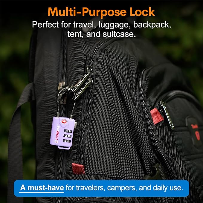 Forge TSA Approved Luggage Locks, Re-settable Combination with Alloy Body, Purple 4 Locks. - Image 5