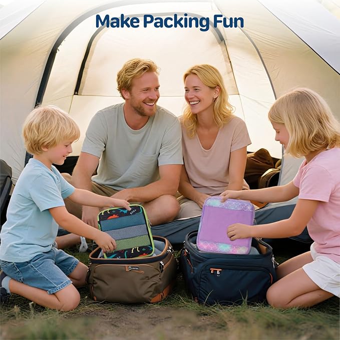 Kids Compression Packing Cubes - 4 PCS Sets, Black Dinasour | Water Resistant 4 Piece Set with Shoe Bag, Toddler Suitcase Organizer Set, Expandable Storage for Luggage - Image 2