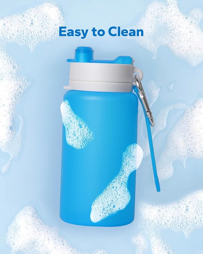 Collapsible Water Bottle, Portable Folding Bottle & Water Bottle with Clip for Backpack, Foldable Water Bottle BPA Free, Sport Bottle Water Squeeze Collapble Watterbottles (Blue) - Image 6