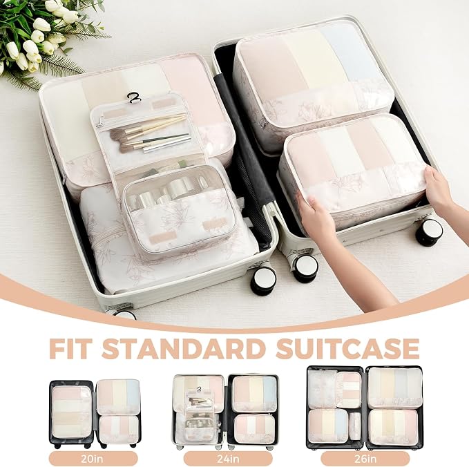 BAGAIL 9 Set Packing Cubes with Packing List Luggage Packing Organizers for Travel Accessories (Pink floral) - Image 8