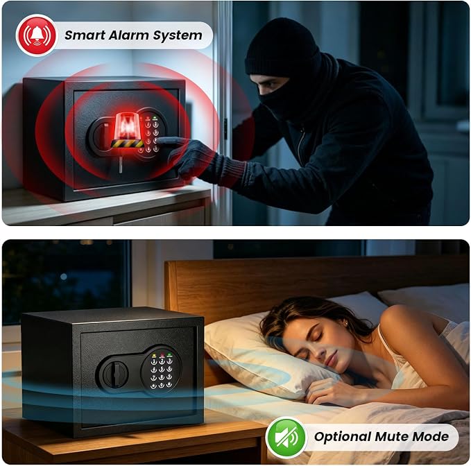 9.84'' Tall Small Safe Box, Home Safes with Removable Shelf | Fireproof Bag, Keys & Pass Code,Mini Fireproof Security Safe with Smart Alert and Wall Mount Kits for Money,Jewelry,Documents - Image 8
