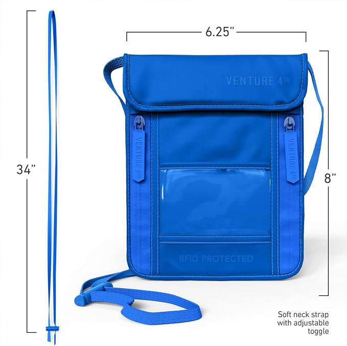 VENTURE 4TH Travel Neck Wallet, RFID Blocking Passport Holder - Sleek Blue - Image 6