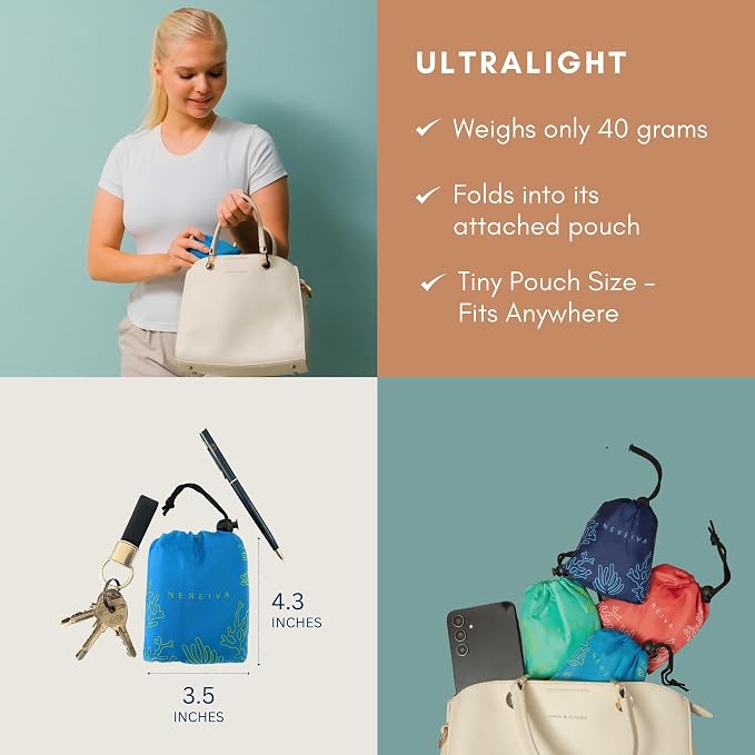 55 Pound Reusable Shopping Bag - Folds into a Small Pouch - Washable Reusable Grocery Bag, Durable & Stylish with handles for Easy Shoulder or Hand Carry - Image 3