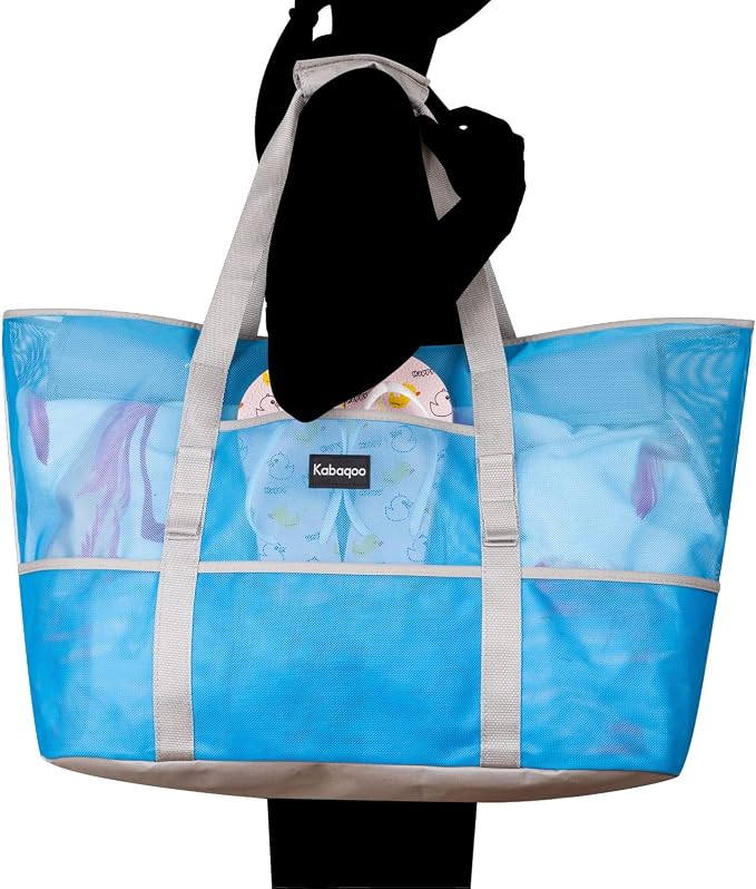KABAQOO Mesh Beach Bag, Extra Large Beach Bags with 9 Pockets & Zipper Waterproof Lightweight Beach Tote for Beach/Pool Trip - Image 7