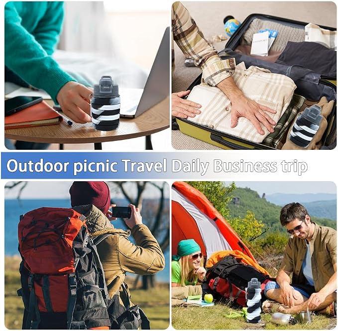 Silicone Collapsible Water Bottles, 16oz Portable Foldable Expandable Water Bottle Sports Cups, Leak Proof Reusable BPA Free, for Outdoor Activities Travel(Black white) - Image 7