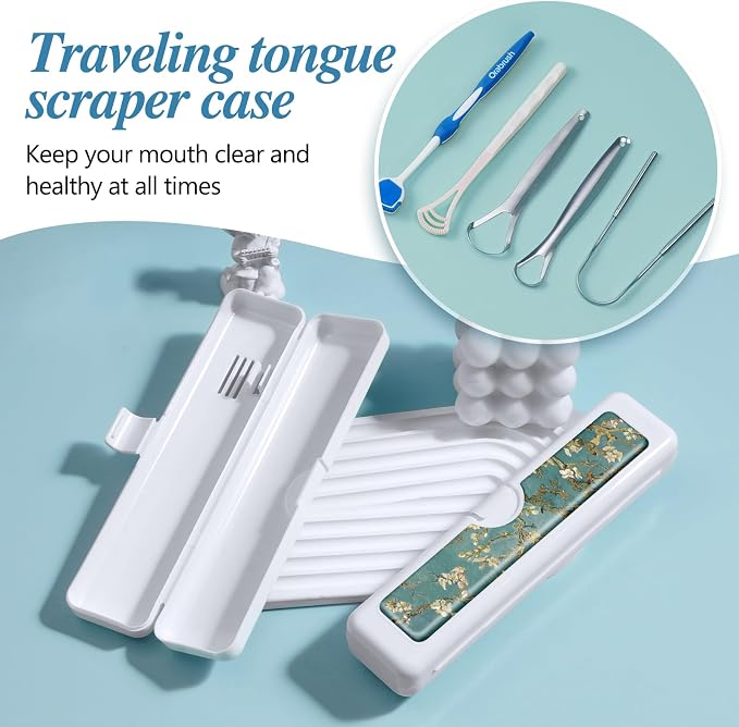 Toothbrush Travel Case - Colorful Pattern, Holder and Covers for Toothbrushes, Includes Tongue Scraper Case - Image 5
