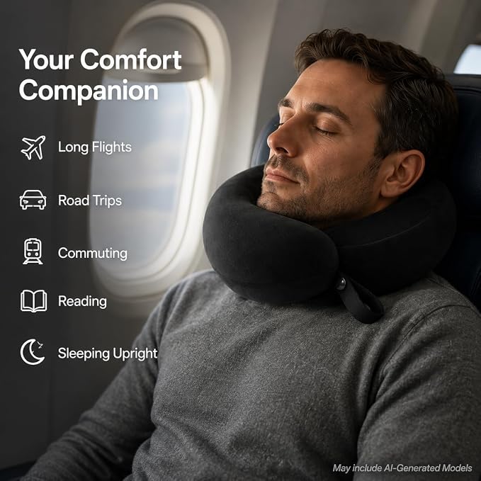 Brookstone Travel Pillow Spiral Curve Soft Memory Foam Support Pillow | Unique Shape Cradles Head, Neck & Chin While Seated Upright, Smooth Cover Feels Gentle on Skin for Long Flights - Image 6