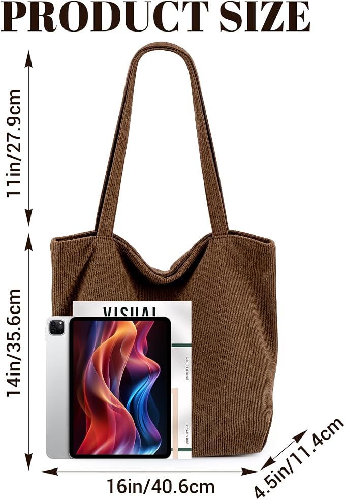 Iioscre Corduroy Tote Bag for Women,Hobo HandBags with Zipper | Large Capacity Casual Shoulder Bag with Inner Pockets for Shopping Work Daily Travel. - Image 4