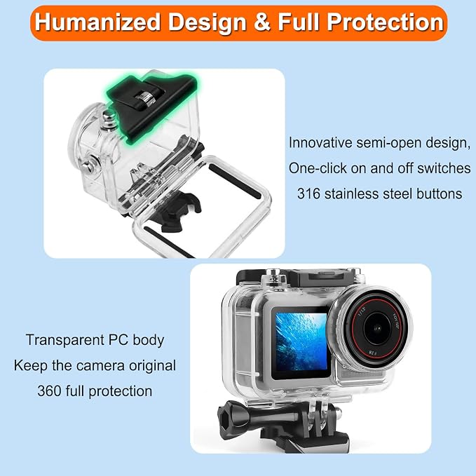 BO&DQQ Underwater Waterproof Case Compatible with DJI Osmo Action 5 Pro/Action 4/Action 3, 164FT/50M Dive Diving Housing Cover Shell with Camera Handle Mount Accessories Kit - Image 3