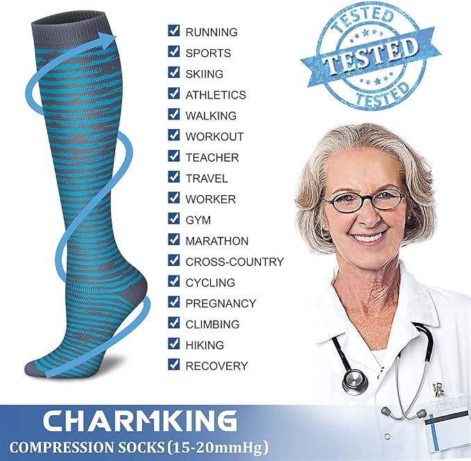 CHARMKING Compression Socks for Women & Men Circulation (3 Pairs) 15-20 mmHg is Best Support for Athletic Running Cycling - Image 5