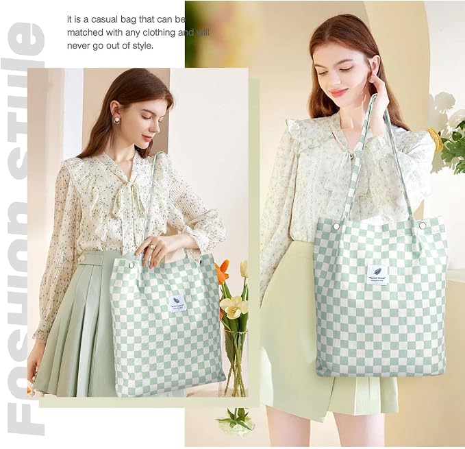 LHMTQVK Corduroy Tote Bags for Women, Large Capacity Tote Purse Reusable Grocery Shoulder Bag with Inner Pockets - Image 5