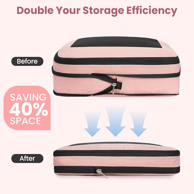 BAGAIL 8 Set Compression Packing Cubes, Expandable Luggage Organizer Bags for Travel Accessories (Pink) - Image 2