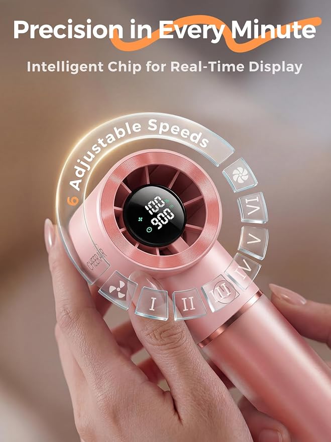 Handheld Portable Fan, 6-Speed Rechargeable Powerful Mini Fan | 5000mAh Battery Up to 15 Hours Runtime, Smart LED Display, Pocket Turbo Personal Fan for Travel, Camping, Makeup - Image 4
