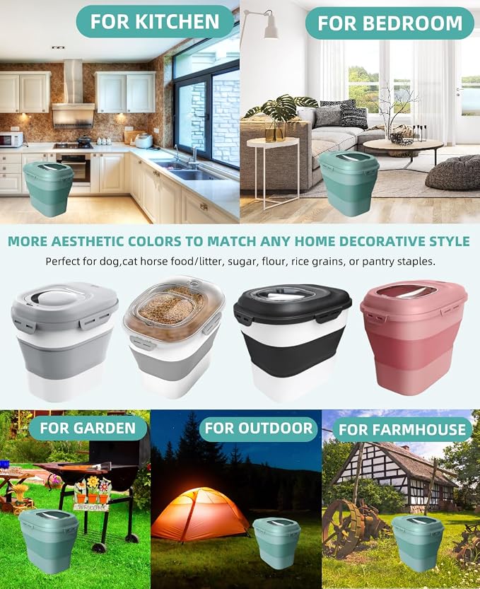 20-50 Lbs Food Storage Containers,Collapsible Rice Container with Wheel Airtight Locking Lid,Flour Storage Container with Small Food Jar and Scoop,Suitable for Food,Rice,Pet Food,Flour - Image 9