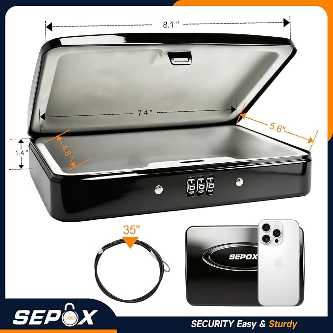 SEPOX® Water Fire Resistant Steel Case Lock Box 3-Ft Cable Resettable Combo - Image 2