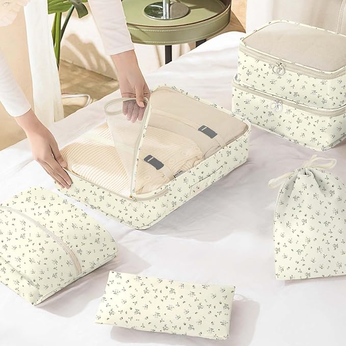 KPX 8 Set Packing Cubes for Travel, Luggage Packing Organizers Accessories Large Toiletries Bag for Clothes Shoes Cosmetics (8Set-Gray Flower) - Image 6