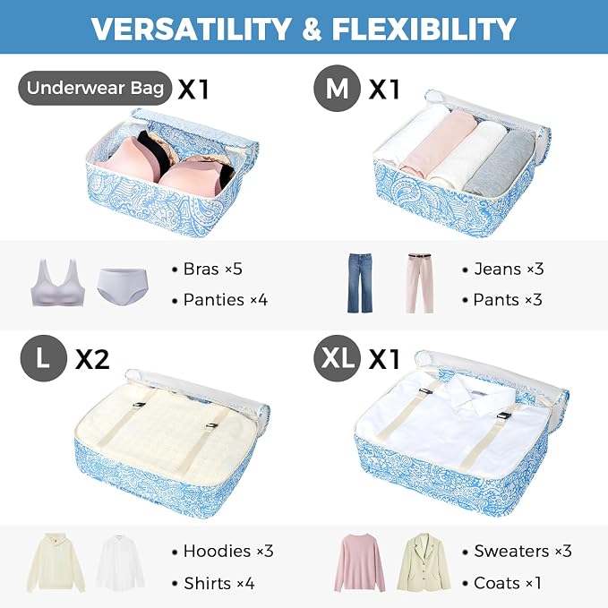 BAGAIL 8 Set Packing Cubes Luggage Packing Organizers for Travel Accessories-Blue paisley - Image 3