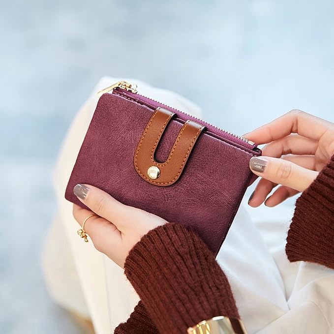AOXONEL Women's Rfid Small Bifold Leather Wallet Ladies Mini Zipper Coin Purse id card Pocket,Slim Compact Thin - Image 3