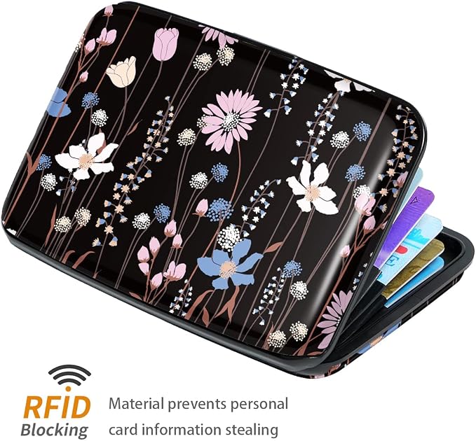 Coco Rossi Credit Card Holder RFID Aluminum Small Mini Wallet Women | Metal Wallet, Business Cards Holder, ID Case, Slim Sleeves, Womens Girls Gift, Carry Proof Wallets for Travel, Black Daisy - Image 4