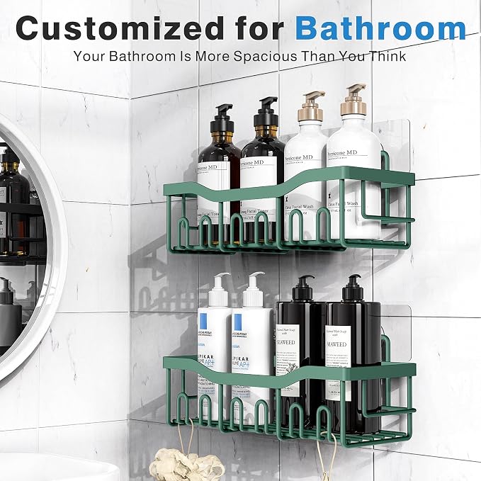 EUDELE Shower Caddy 2 Pack, Adhesive Shower Organizer for Home Decor & Kitchen Storage, No Drilling, Rustproof Stainless Steel Bathroom Shelf Organizer - Image 2