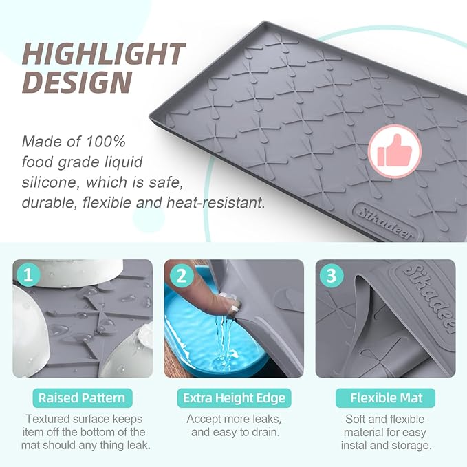 Waterproof Under Sink Mat 31" x 22" Kitchen Cabinet Liner Silicone | BPA-Free Silicone Mat with Raised Lip Protects Cabinets from Leaks, Versatile Home Organizer for Bathroom, Pets, Boots, Floor - Image 4