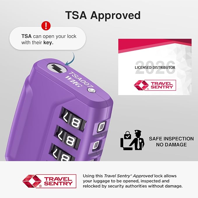 Puroma 2 TSA Approved Luggage Locks 4 Digit Code Cable Lock Basic Purple | Resettable, Flexible Cable, Zipper holes, Zinc Alloy, Bright Color, Large White Numbers, Suitcase Train Travel, laptop bag - Image 2
