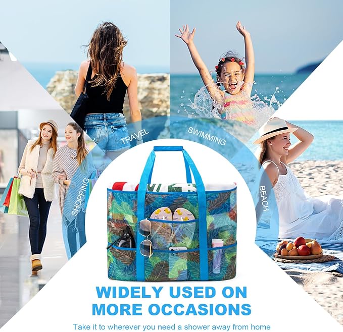 KABAQOO Mesh Beach Bag, Extra Large Beach Bags with 9 Pockets & Zipper Waterproof Lightweight Beach Tote for Beach/Pool Trip - Image 6