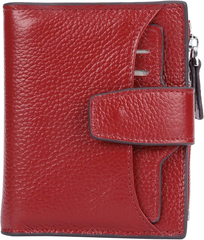 Women's RFID Blocking Leather Small Compact Bi-fold Zipper Pocket Wallet Card Case Purse with id Window by AINIMOER