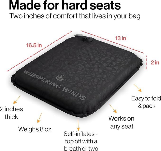 Whispering Winds Inflatable Seat Cushion | Comfortable & Packable Blow-up Foam Pad for Airplane Travel, Stadium Outdoors, Camping, Car & More - Image 3