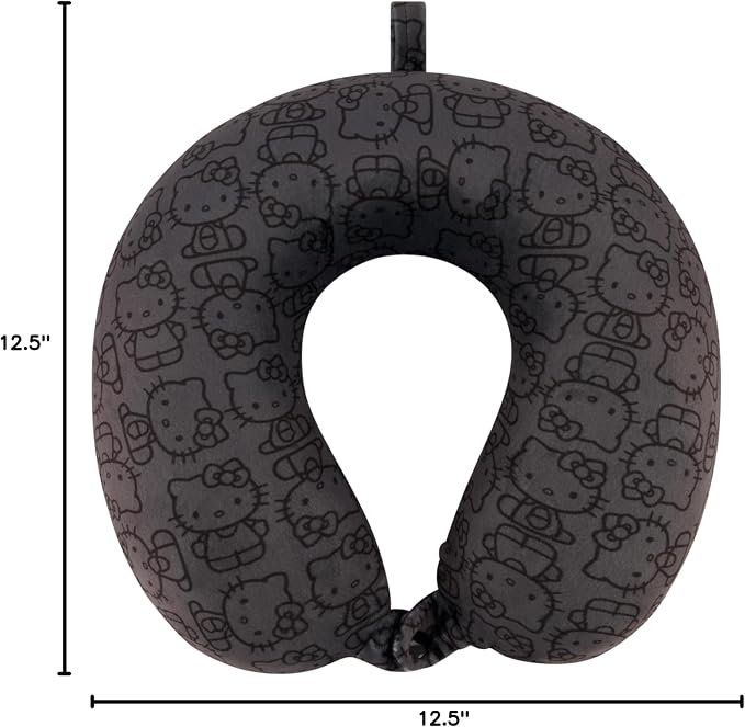 FUL Hello Kitty Neck Pillow, Black | All Over Print Memory Foam Travel Accessories for Airplane, Car and Office, Comfortable and Breathable - Image 7