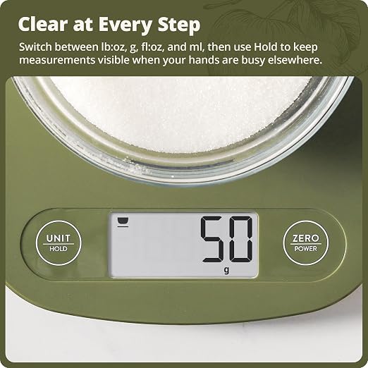 Greater Goods Food Scale, Slim & Compact Build, 1g Precision (Moss Green) | Digital Kitchen Scale for Cooking, Meal Prep & Portion Control, Tare, Auto Shut-Off, g/oz/lb/ml Conversion & Calorie Tracking - Image 7