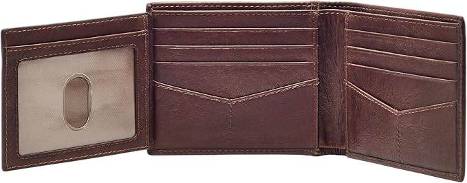 Fossil Men's Wallet, Ingram Leather RFID-Blocking Bifold Wallet with Flip ID, Brown - Image 3