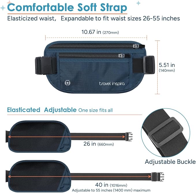 travel inspira RFID Blocking Travel Money Belt with Anti-Thief Zip - Slim Passport Holder and Digital Luggage Scale 110 Pounds, Battery Included - Image 7