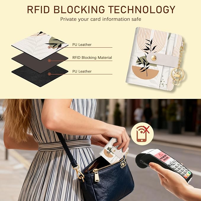 Jogjam Abstract Boho Leaves Rfid Women Wallet, Small Credit Card Holder | PU Leather Bifold Cash Zipper Coin Pocket ID Window, for Female Ladies Teen Girls Girly Gifts - Image 3