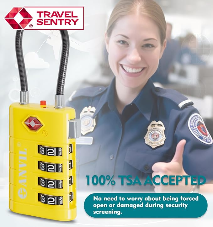 ANVIL TSA Approved Luggage Locks with Search Alert Indicator, 4-Digit Combination Suitcase Lock, Advanced TSA008 Core Heavy Duty Anti-Theft Travel Lock for Double Zippers, Backpacks - Image 8