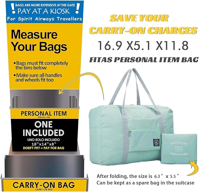 4PCS Foldable Travel Duffel Bag Tote Carry on Luggage Bag Spirit Airlines Personal item Sports Gym Bag Water Resistant Weekender Overnight Bags for Women and Men (Mix Colors) - Image 7
