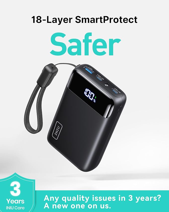 INIU Portable Charger, Smallest 20000mAh 22.5W Fast Charging Power Bank | USB-C Cable, Flight-Safe, Travel Essentials, Flashlight, Battery Pack for iPhone 17 Samsung Xiaomi Google, Mini Size - Image 8