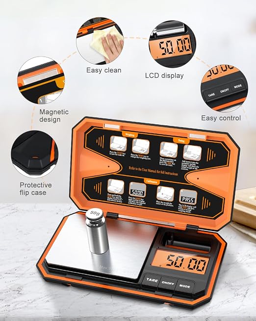 Digital Pocket Scale, 500g/0.01g High Precision Mini Grams Scale with 50g Calibration Weight, Digital Food Scale with LCD Display, 6 Units, Tare Function for Food, Jewelry, Coffee, Coin - Image 6