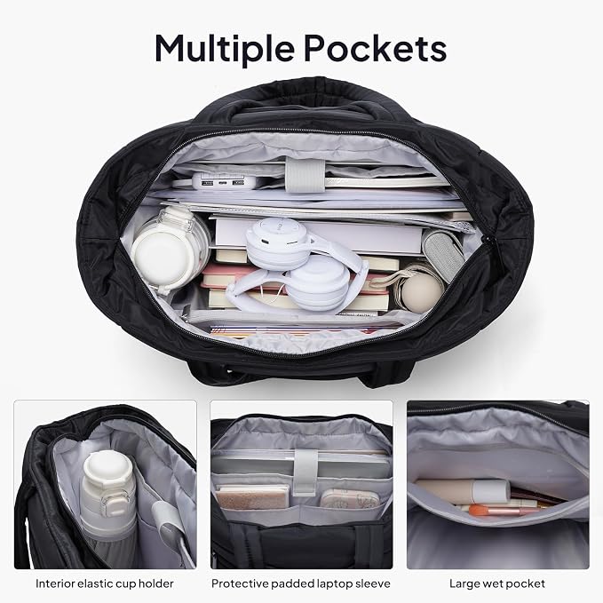 TOPEAST Tote Bag for Women Puffer Travel Carry On Bags with Laptop Compartment & Cup Holder Work Tote for Weekend Overnight - Image 4