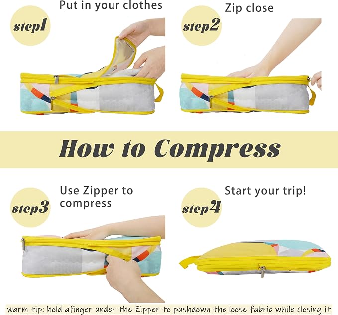 8 Pcs Compression Packing Cubes Travel for Suitcases, Waterproof Luggage Organizer Washable Storage Bags Set for Backpack Travel- Packaging Cubes for Carry-Ons and Storage - Image 2