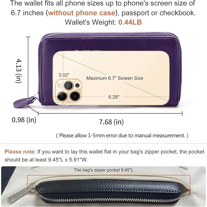 Moflycom Womens Wallet RFID Blocking Genuine Leather Zip Around Wallet Clutch Wristlet Travel Long Purse for Women - Image 4
