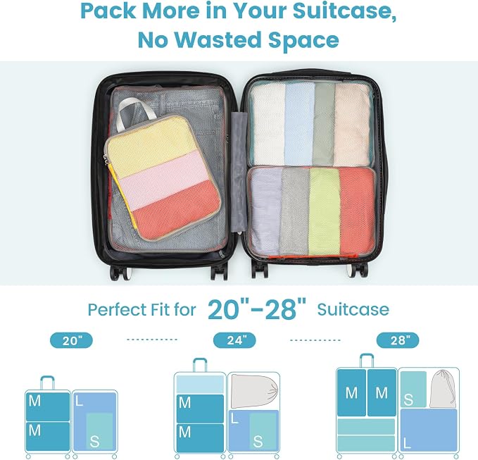 Cambond Mesh Compression Packing Cubes for Travel - 4 Set, Multi-color | Keep Clothes Sorted, See Through Mesh helps quickly find what you need, Compression Zip Design, Lightweight, Luggage Tidy - Image 7