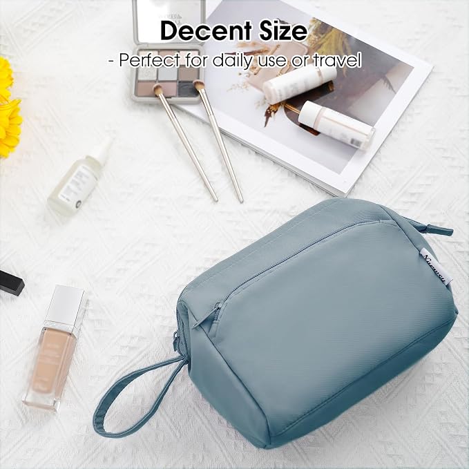 Narwey Wide-open Makeup Bag Women Make up Bag Travel Cosmetic Bag Organizer Toiletry Bag for Cosmetics Toiletries Accessories (Greyish Blue) - Image 7