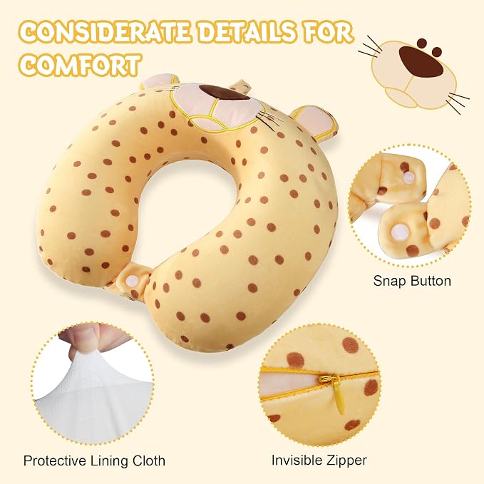 Cirorld Travel Pillow for Kids Adult Cute Neck Pillow for Traveling Memory Foam Airplane Pillow Sleep Mask Animal Flight Pillow Head Rest Neck Support for Cars Long Flights (Yellow Leopard, 9-12 Y/O) - Image 5